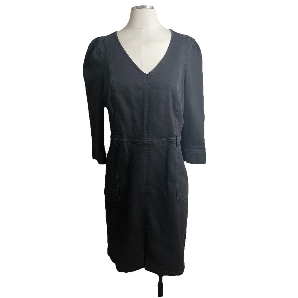 Vintage Western Liz Claiborne Black Denim Dress Puff Sleeve Rodeo Sz 6